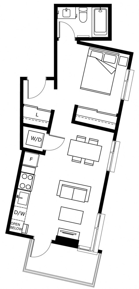 Floor plan for studio, 1 bath, 392 sqft